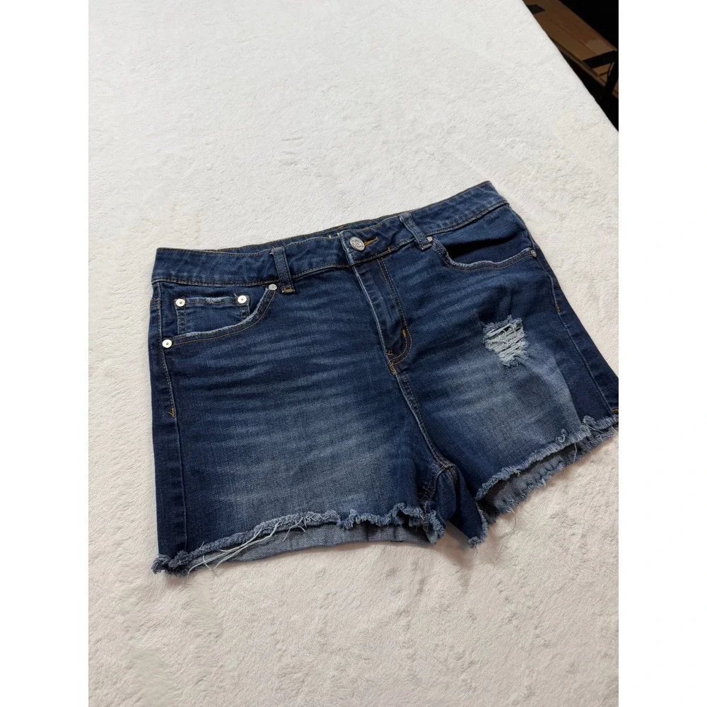 Indigo Rein Denim Shorts Womens 15/31 Blue Good Distressed Raw Hem RR3578C13TI
